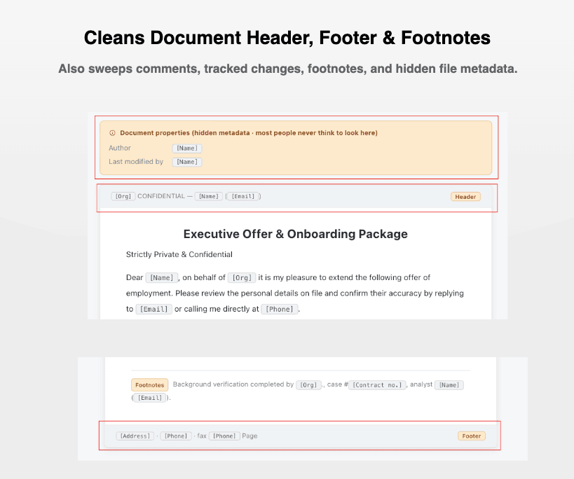 CleanDoc also flags sensitive info hidden in Word headers, footers, comments and footnotes